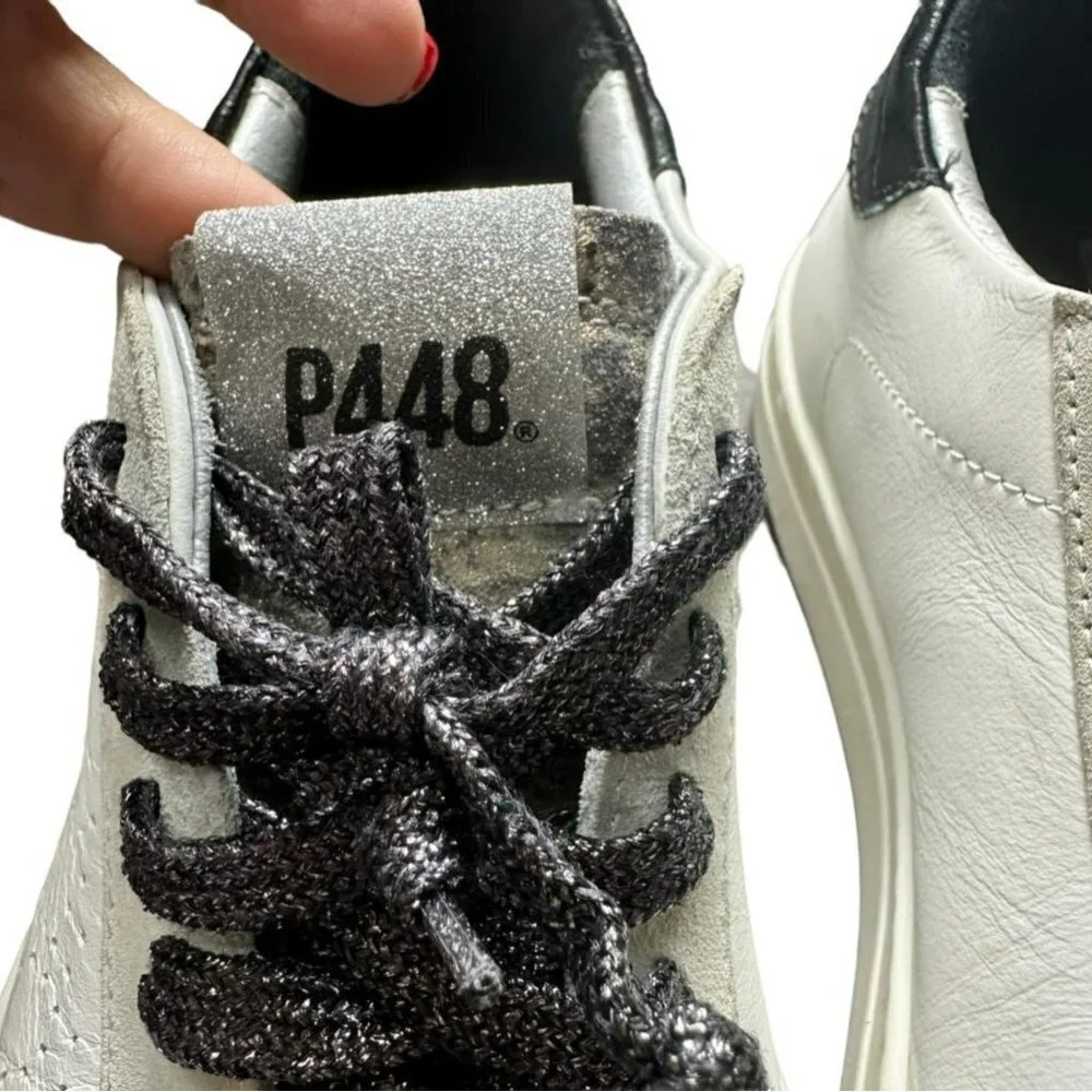 P448 Women's Sneakers You Can Surf Later Low Top White Leather Metallic 9-9.5/40 - Picture 2 of 10